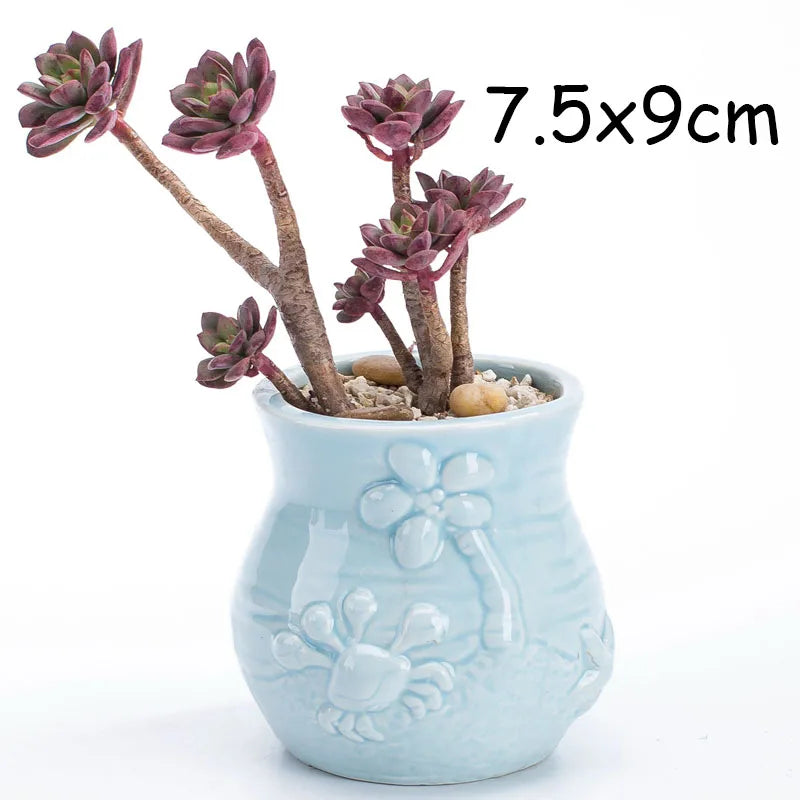 Pocelain Blue Fish Flower Vase European Style Cute Fleshy Flowerpot Mini Bonsai Cactus Flower Pot for Home Garden Home Decor
