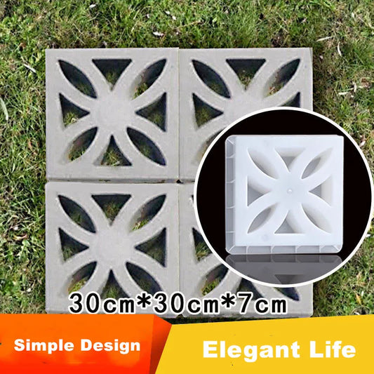 Wall Plastic Ventilation Tile Mold, Traditional 3D Geo Paver Mold, Hollow Square, Strong Concrete Cement Brick for Floor Decor