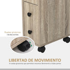 Kleankin bathroom cabinet bathroom furniture with universal wheels 2 brakes shelves drawer cabinet 18x30x68,5 cm Oak Wood