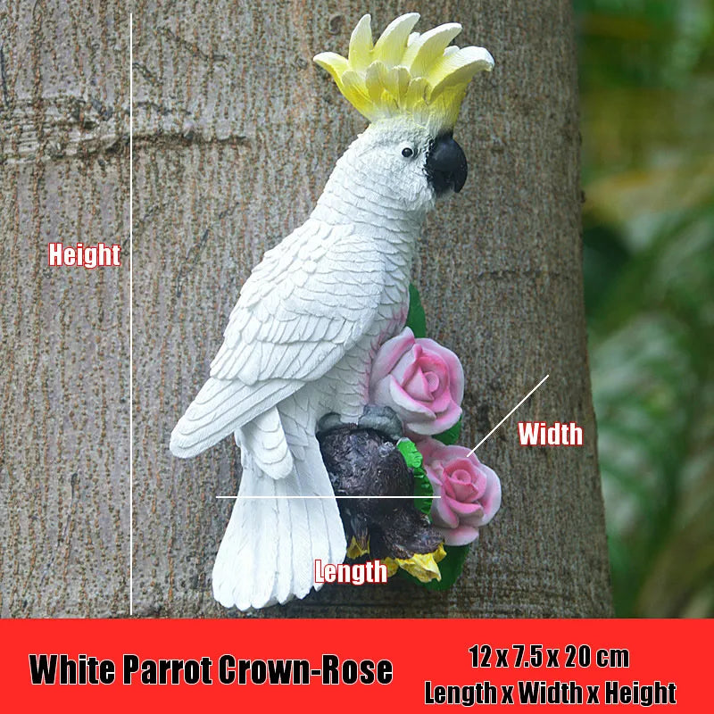 Creative Resin Parrot Wall Tree Mounted Outdoor Garden Decoration Statue Animal Sculpture For Home Office Garden Decor Ornament