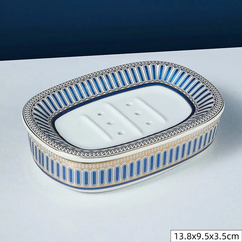 Nordic Home And Hotel Gold Inlay Double Layer Soap Holder Bathroom Ceramic Soap Dish With Drain Porte Savon держатель для мыла