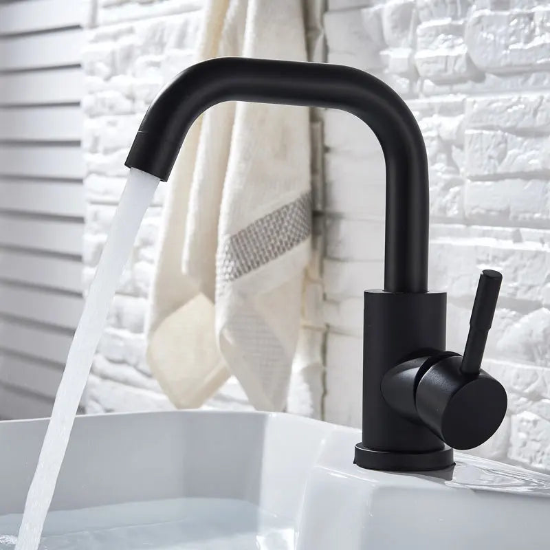 Black Modern Bathroom Basin Faucet Stainless Steel Hot Cold  Wash Mixer Crane Tap  Free Rotation Sink Faucets Single Handle