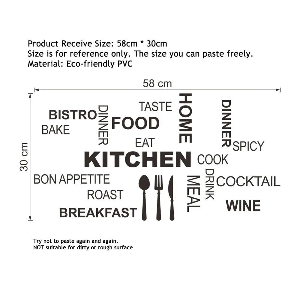 Creative Kitchen Text Wall Stickers For Kitchen Table Background Decoration Mural Restaurant Room Home Decor Removable Wallpaper
