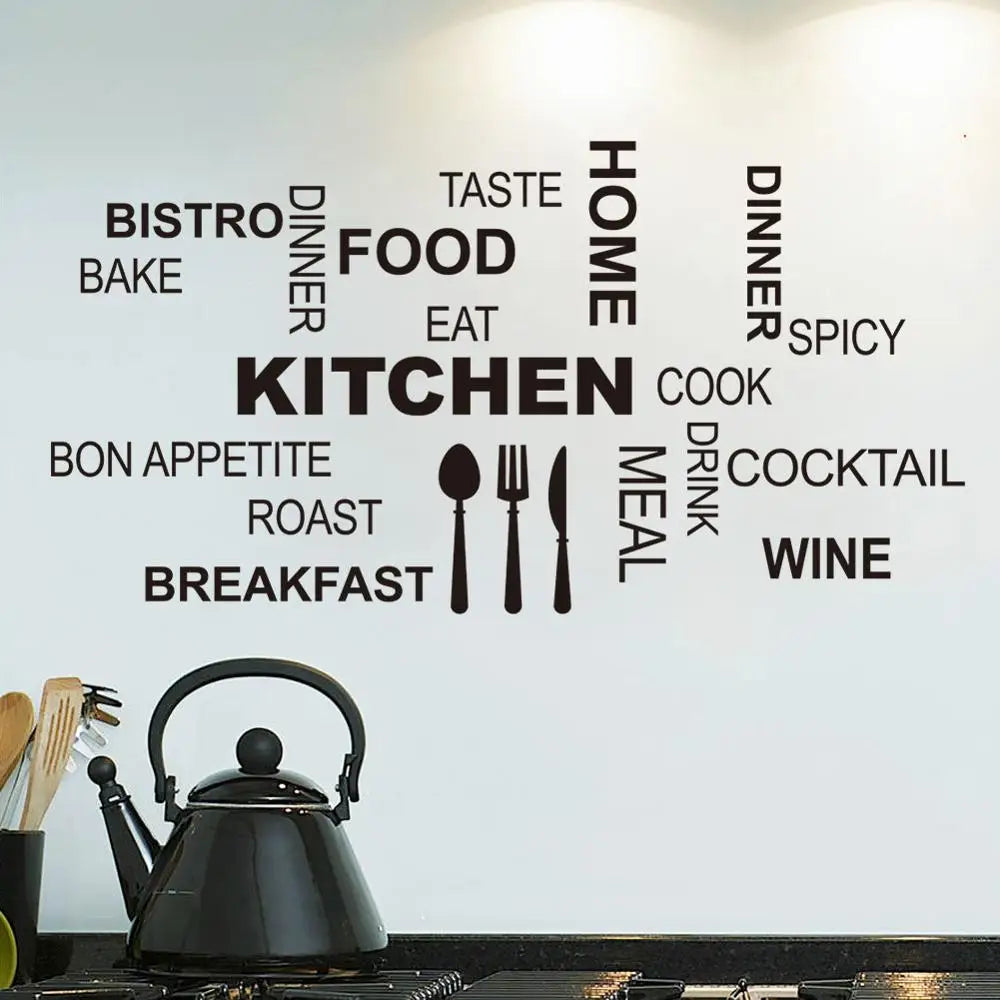 Creative Kitchen Text Wall Stickers For Kitchen Table Background Decoration Mural Restaurant Room Home Decor Removable Wallpaper