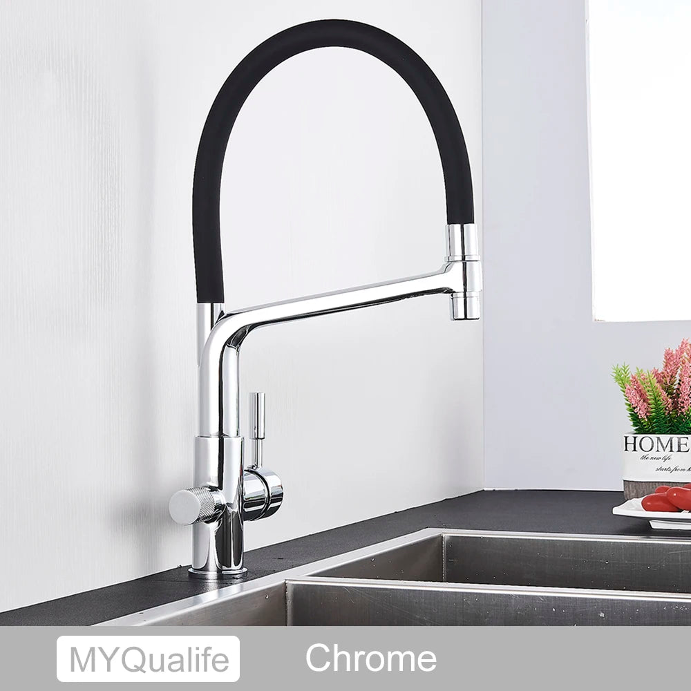 Matte Black Kitchen Sink Faucet Tap Pure Water Filter Mixer Crane Dual Handles Purification Kitchen Hot and Cold Water Tap