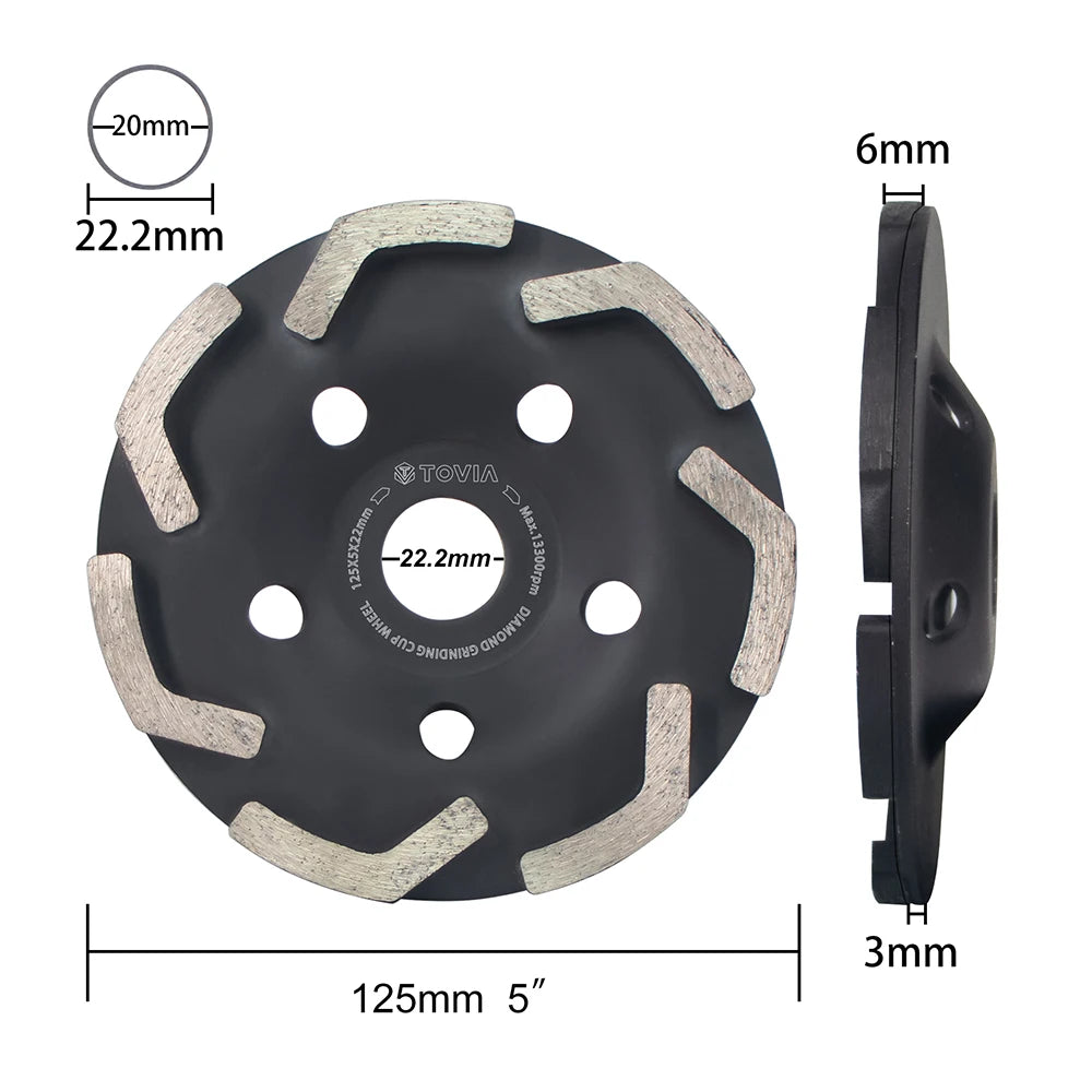 T TOVIA Diamond Cup Grinding Wheel 125mm Double-row Diamond Grinding Wheel for Cement Granite Wall Tiles Stone Concrete Asphalt
