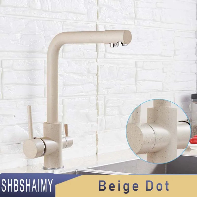 SHBSHAIMY Brushed Nickel Filter Kitchen Faucet Drinking Water Kitchen Tap Deck Mounted Dual Handles 3-Way Hot Cold Water Mixer