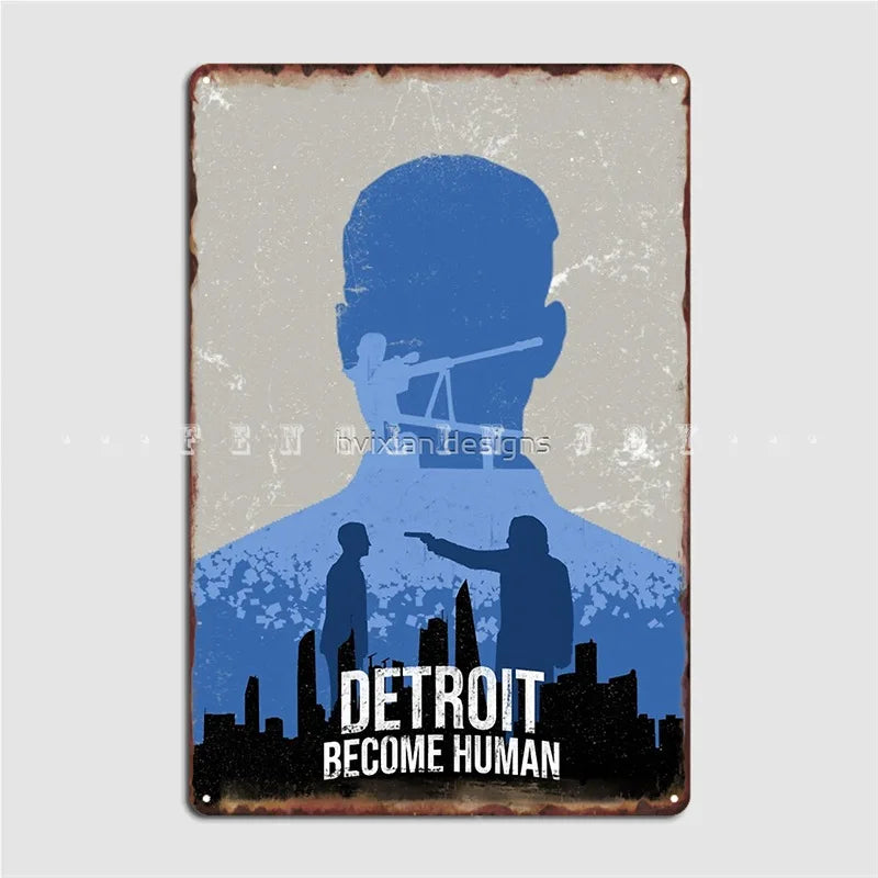 Detroit: Become Human Vintage Connor Metal Plaque Poster Cinema Garage Bar Cave Garage Decoration Retro Tin Sign Poster