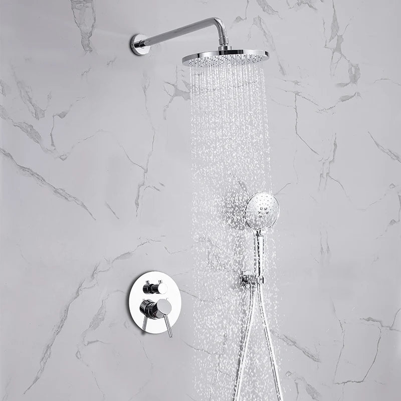 Black Concealed Shower System Rain Waterfall Bathroom Embedded Shower Faucet Set with Tub Spout