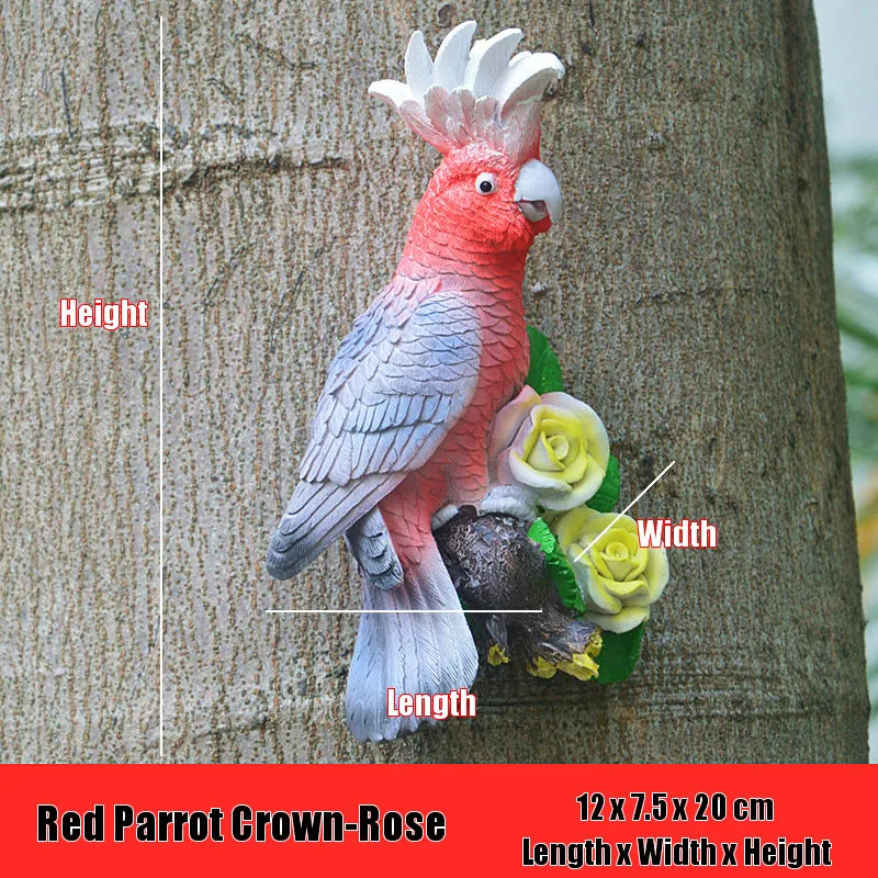 Creative Resin Parrot Wall Tree Mounted Outdoor Garden Decoration Statue Animal Sculpture For Home Office Garden Decor Ornament