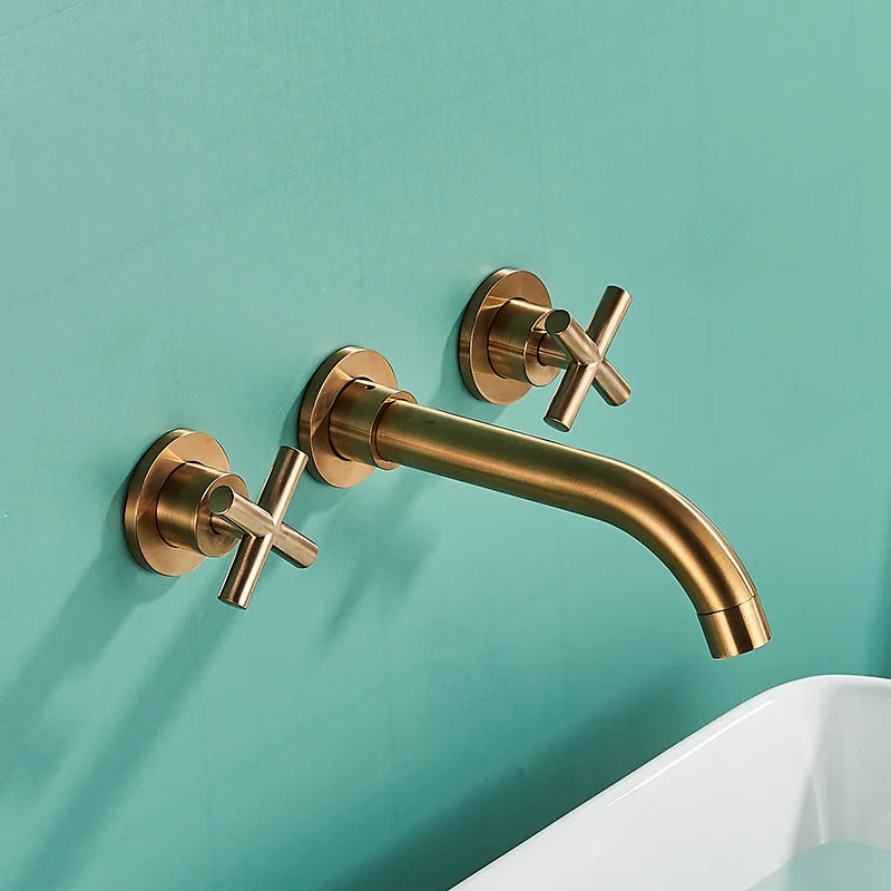 Brushed Golden Basin Faucet Wash Basin Sink Faucet Bathroom Basin Taps Wall Mounted Hot Cold Water Mixer Tap Bathtub Mixer