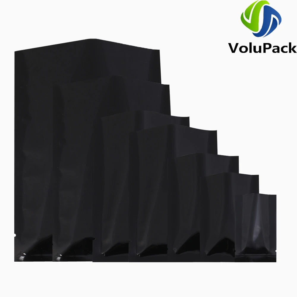 Reusable Metallic Mylar Organizer Bags, Open Top Pouches, Vacuum Heat Seal, Smell Proof Packaging Bags, Glossy Black