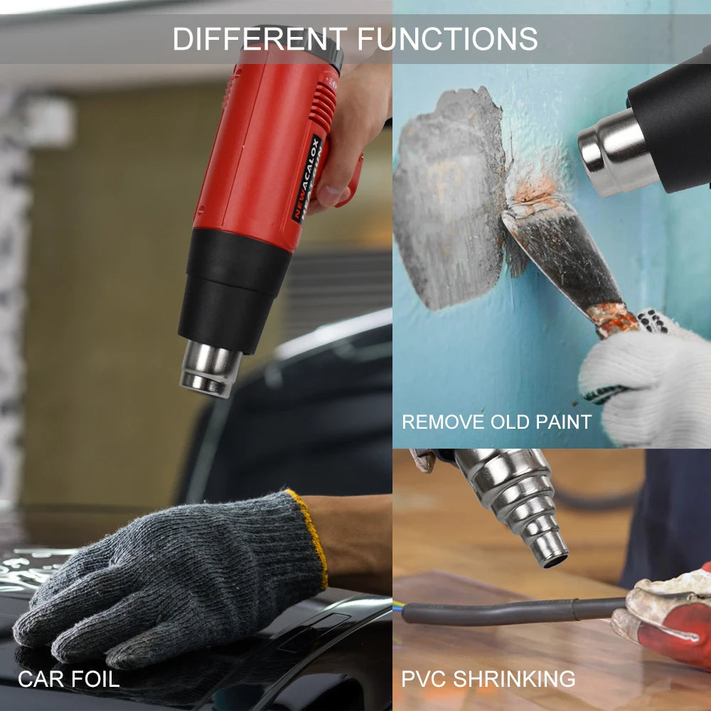 NEWACALOX Heat Gun,Variable Temperature Settings 100~650℃ Fast Heat Hot Air Gun for Vinyl Wrap, Crafts, Shrink Tubing