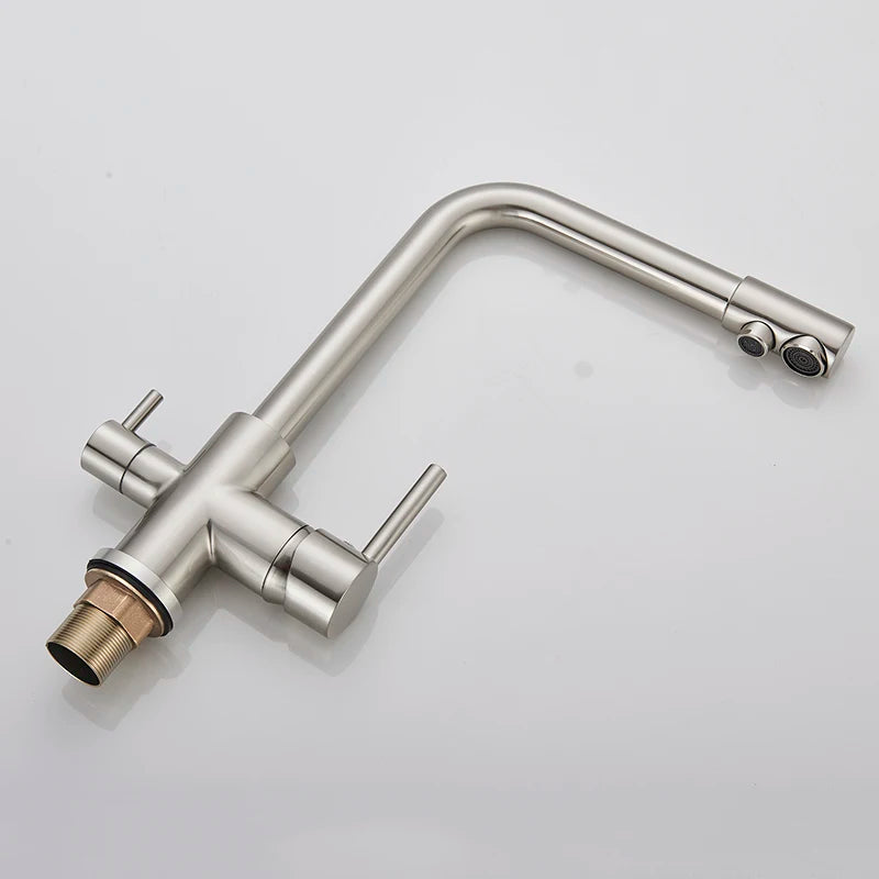 SHBSHAIMY Brushed Nickel Filter Kitchen Faucet Drinking Water Kitchen Tap Deck Mounted Dual Handles 3-Way Hot Cold Water Mixer