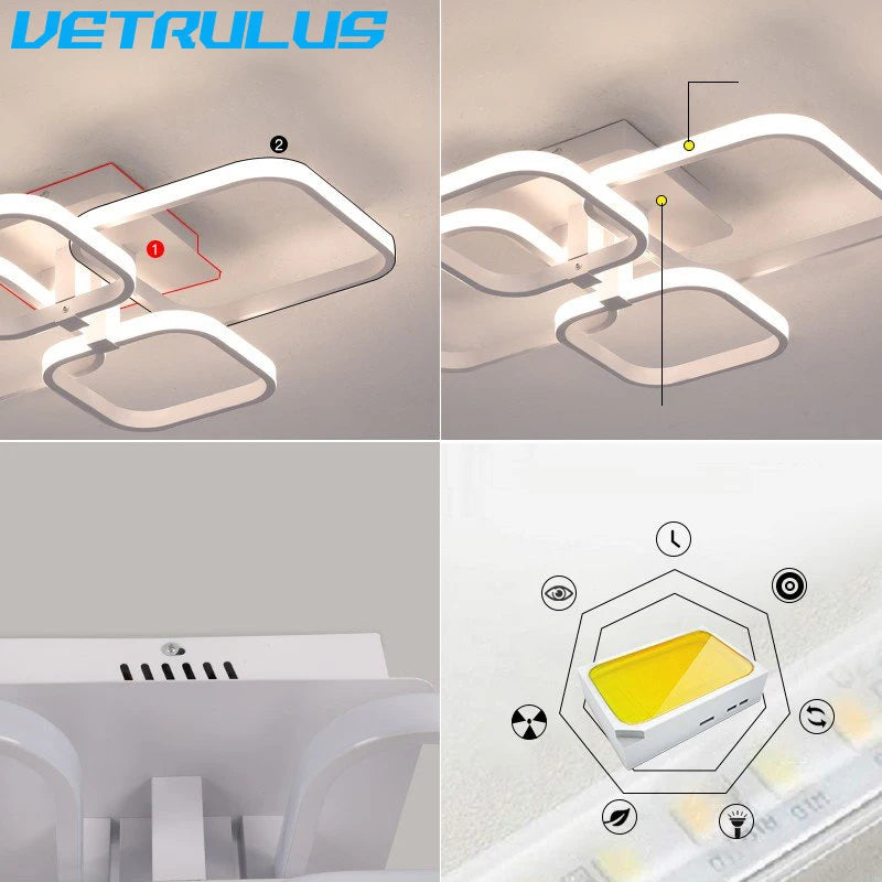 Modern LED Ceiling Lamp White Acrylic Chandelier Fixture Nordic Aluminum Lights Living Dining Room Lustre Hall Decor Plafon