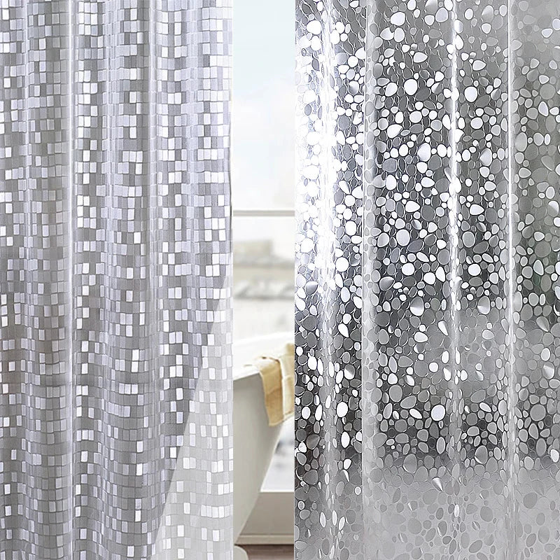 Plastic PVC 3d Waterproof Shower Curtain Transparent White Clear Bathroom Anti Mildew Translucent Bath Curtain With 12 PCS Hooks