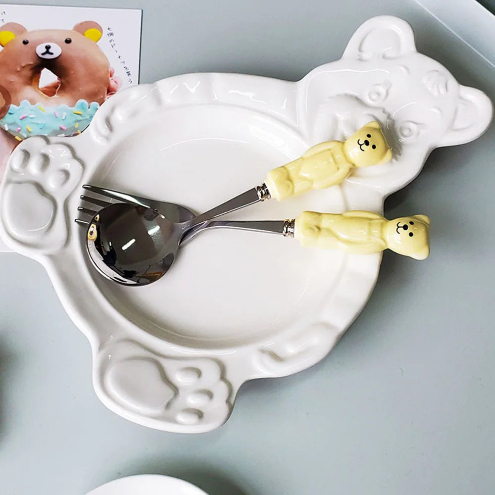 Korean Cartoon Student Tableware 2021 New INS Cute Bear Ceramic Bowls Children's Dessert Breakfast Cereal Fruit Salad Soup Bowl
