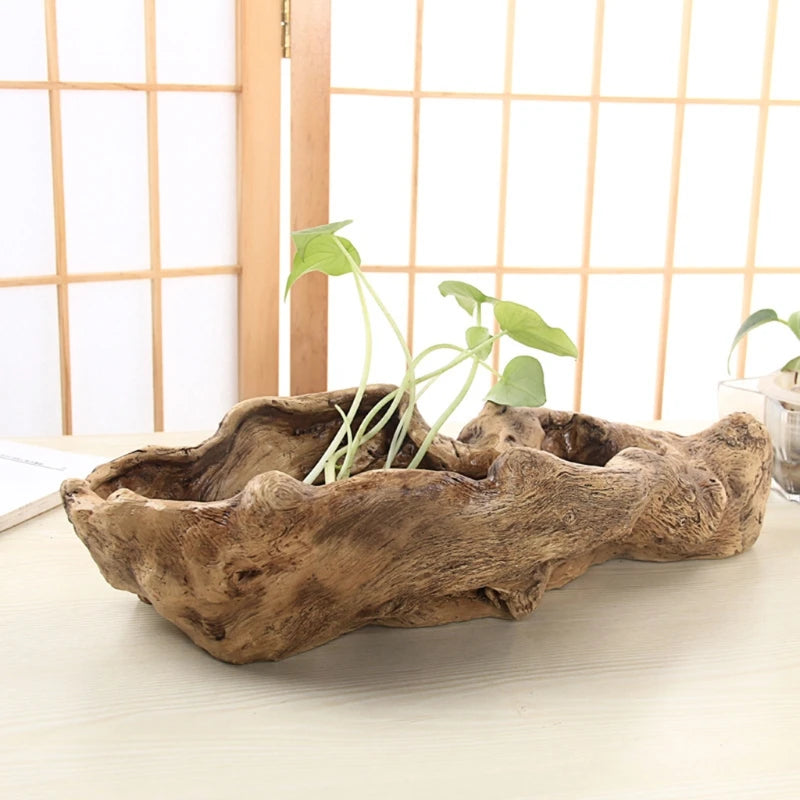 Resin Tree Stump Planter Artificial Driftwood Sculpture Succulent Flower Pot