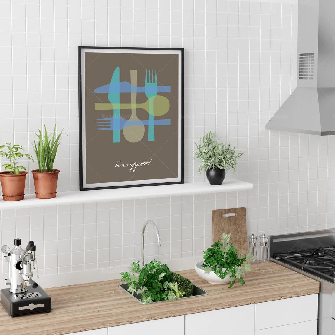 Kitchen Utensils Wall Art- Gourmet Chef gift, Homemade is best Kitchen Art print, Modern Mid Century style Foodie gift