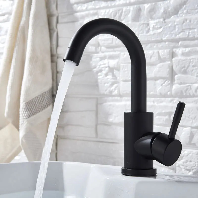 Black Modern Bathroom Basin Faucet Stainless Steel Hot Cold  Wash Mixer Crane Tap  Free Rotation Sink Faucets Single Handle