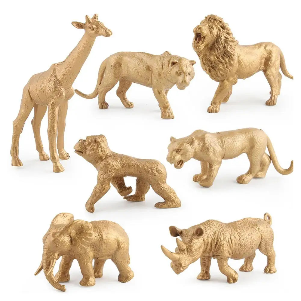 7pcs Gold Version Simulation Animal Model Wildlife Zoo Park Fake Lion Giraffe Elephant Ornament For Kids Xmas Gift Forest Toys