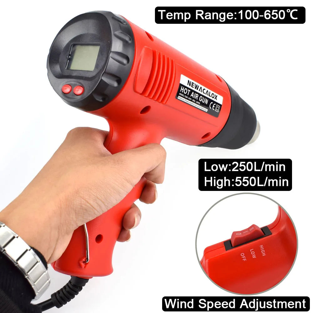 NEWACALOX Heat Gun,Variable Temperature Settings 100~650℃ Fast Heat Hot Air Gun for Vinyl Wrap, Crafts, Shrink Tubing