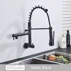 Chrome Black Pull Down Kitchen Faucet Single Cold Water Dual Swive Spout Mixer Wall Mounted Faucet 360 Rotation Bathroom Tap