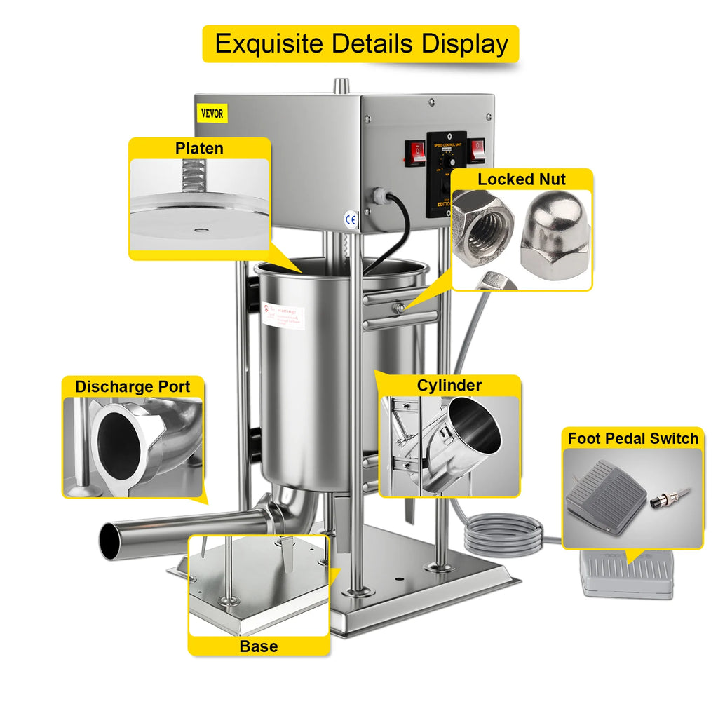 VEVOR 10-30L Vertical Sausage Stuffer Automatic Filling Machine Food Processors Kitchen Accessories Home Appliance for Hot Dog