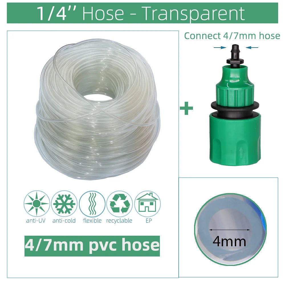 10/20/25/30/50 Meter 4/7mm Garden Water Hose 1/4" Quick Connector PVC Irrigation Tubing Black White Blue Green Transparent Pipe
