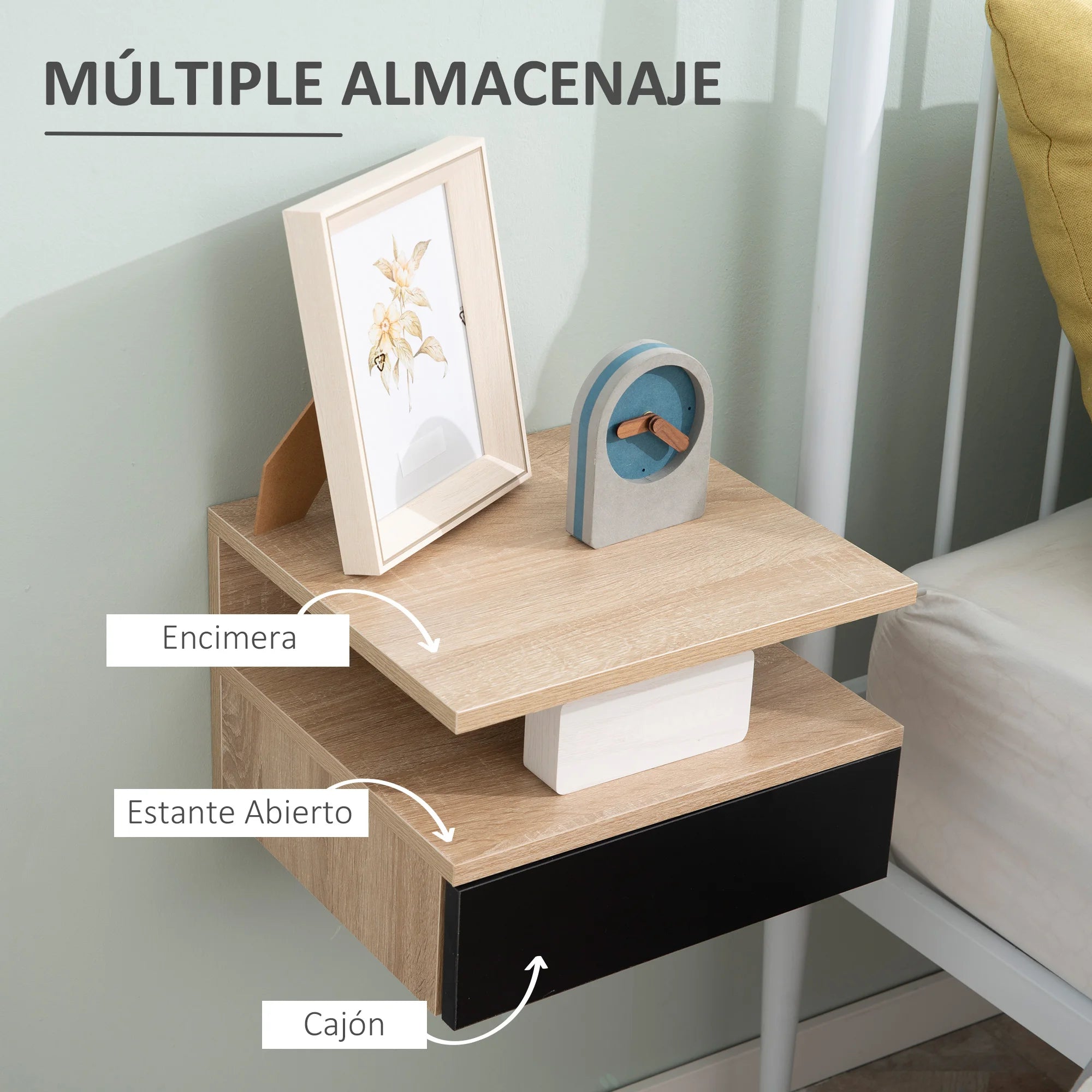 Homcom Set of 2 Floating Nightstands with 1 Drawer and Shelf 35X32X22.5 cm
