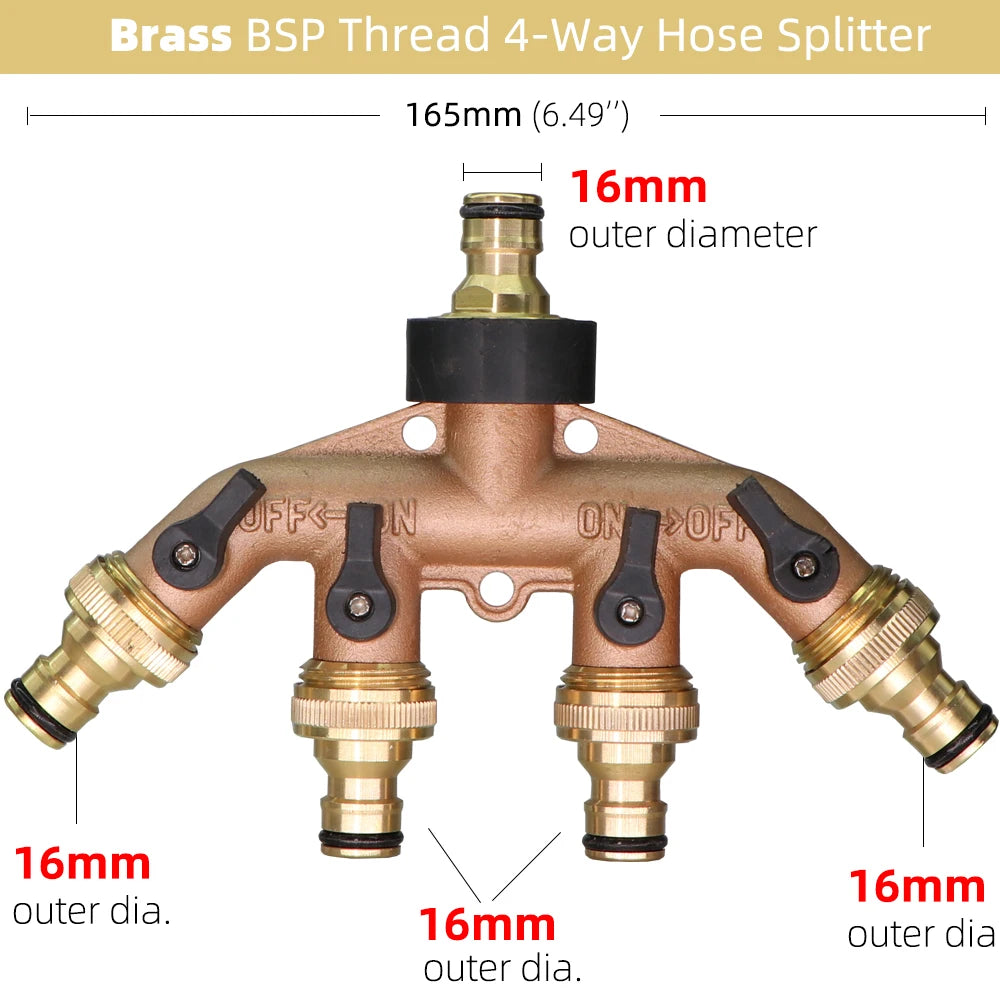 1PC BSP NPT 3/4" 4-Way Brass Plastic Garden Hose Splitter Y-Type Watering Connector Distributor For Outdoor Tap Faucet Adapter