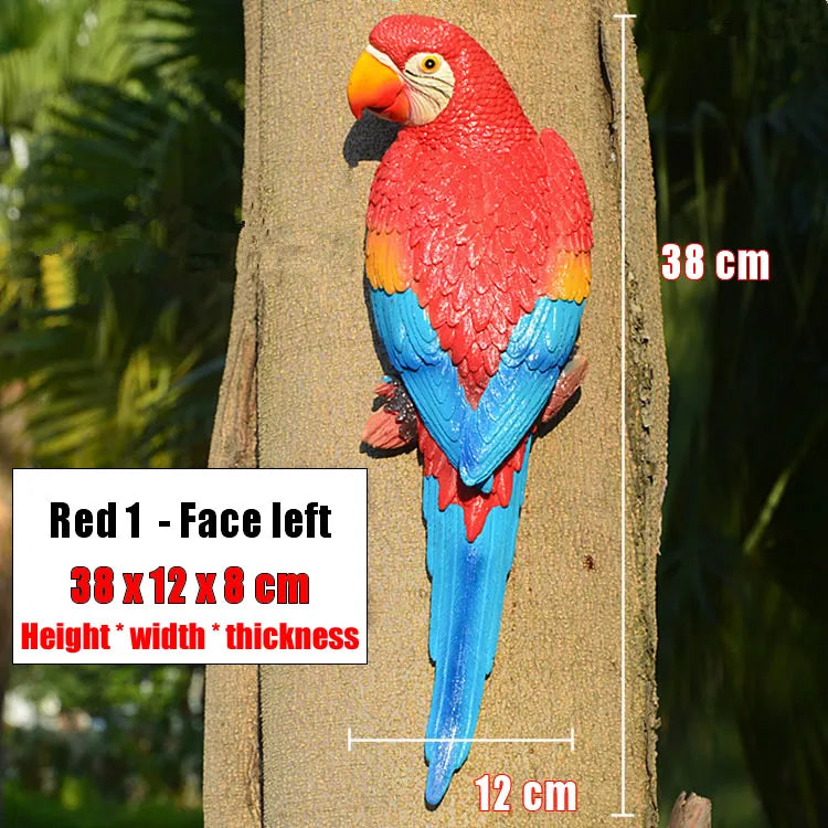 Creative Resin Parrot Wall Tree Mounted Outdoor Garden Decoration Statue Animal Sculpture For Home Office Garden Decor Ornament