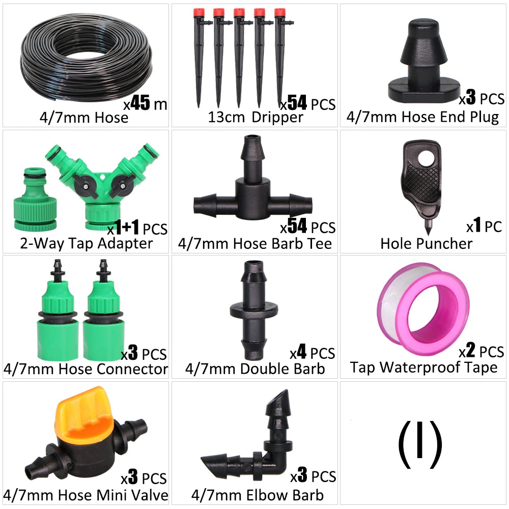 1/4" Hose Drip Irrigation System 360 Degree Adjustable 8 Hole Sprinkler Kit Garden Watering Inserting Ground Micro Flow Dripper