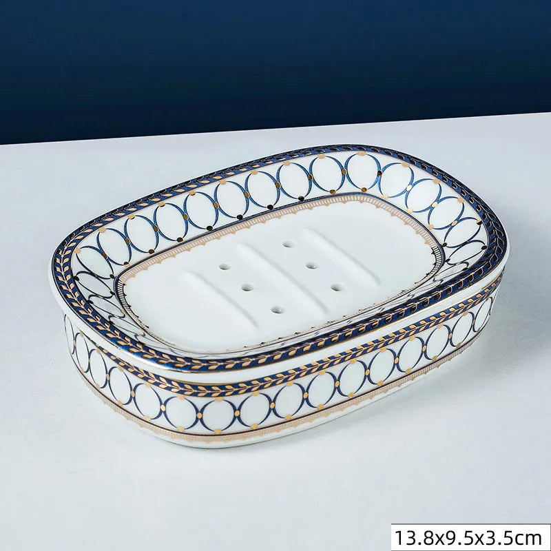 Nordic Home And Hotel Gold Inlay Double Layer Soap Holder Bathroom Ceramic Soap Dish With Drain Porte Savon держатель для мыла