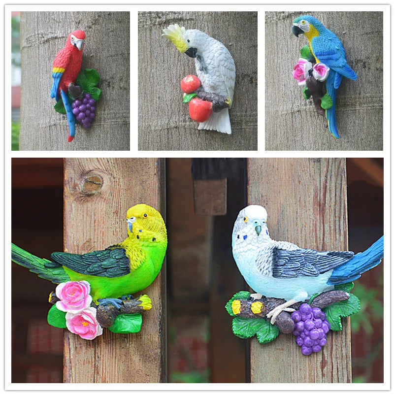 Creative Resin Parrot Wall Tree Mounted Outdoor Garden Decoration Statue Animal Sculpture For Home Office Garden Decor Ornament