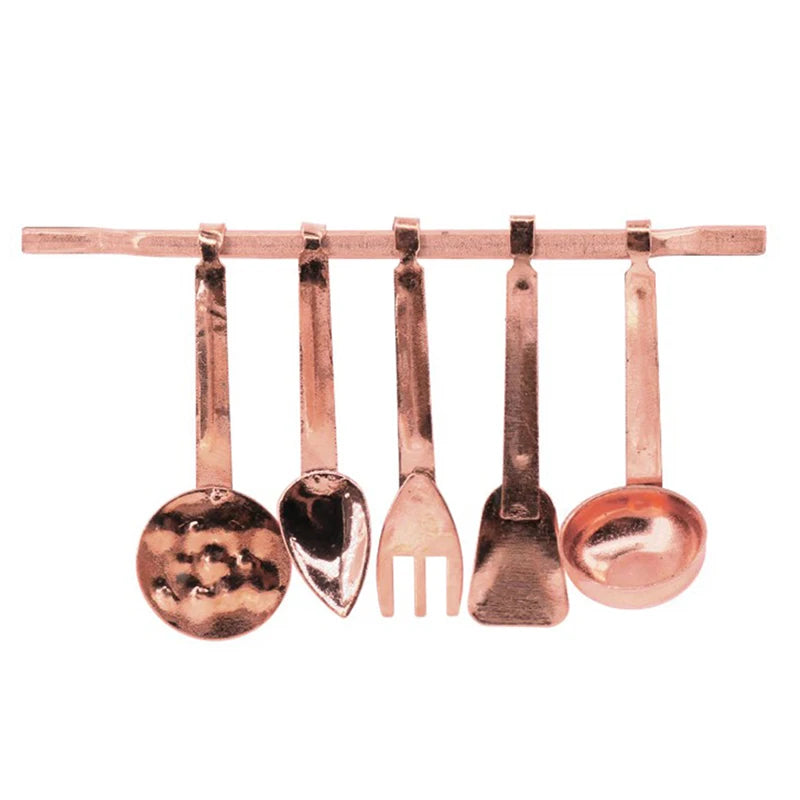 1Set Mini Vintage Dollhouse Miniatures Tableware Cutlery Cook Tools Rack Fork Spoon Children Toy 1:12 Dollhouse  Kitchen Toy