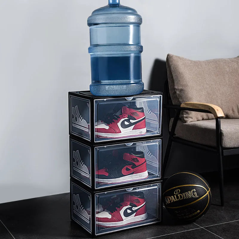 Dustproof AJ Sneakers Storage Box, Hardened Plastic Shoe Box, Stackable Cabinet, High-Top Shoes Organizers, Rack, 2Pcs