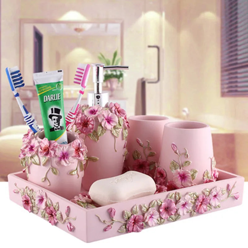 Resin Bathroom Set, Multi Models, Optional, Set of 5 Pieces, Toiletries Kit, Bathroom Accessories