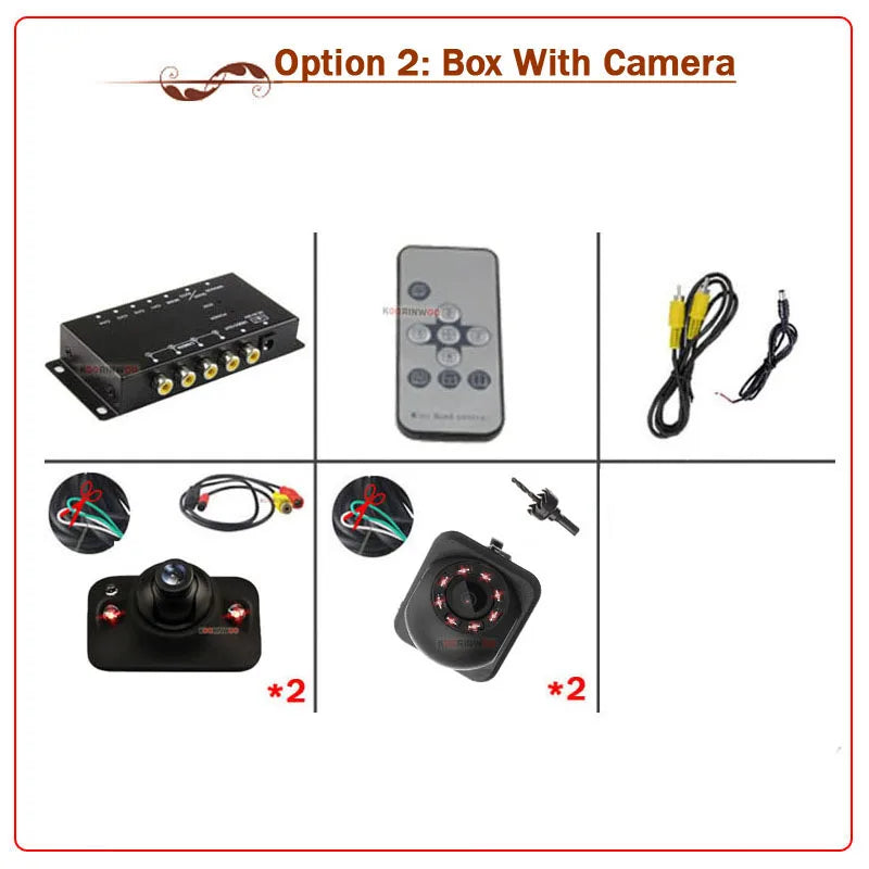 OOWLIVEE LCD Monitor With 360 Around view Split Parking For Cars Camera 4 Channels Box IR Left Right Front view Camera Rear view