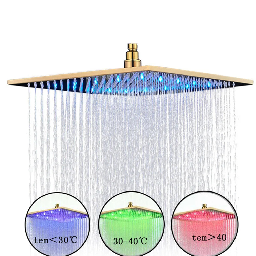 304 Stainless Steel 16 Inch Rain Shower Head Square Led Light Shower Faucet 40cm Rain Shower multiple styles Bathroom Faucet