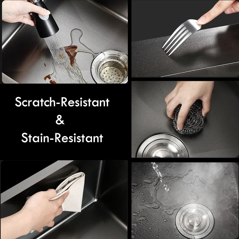 304 Stainless Steel Kitchen Sink Topmount Single Bowl DarkGray Wash Basin For Home Fixture With Kitchen Faucet Drain Accessories