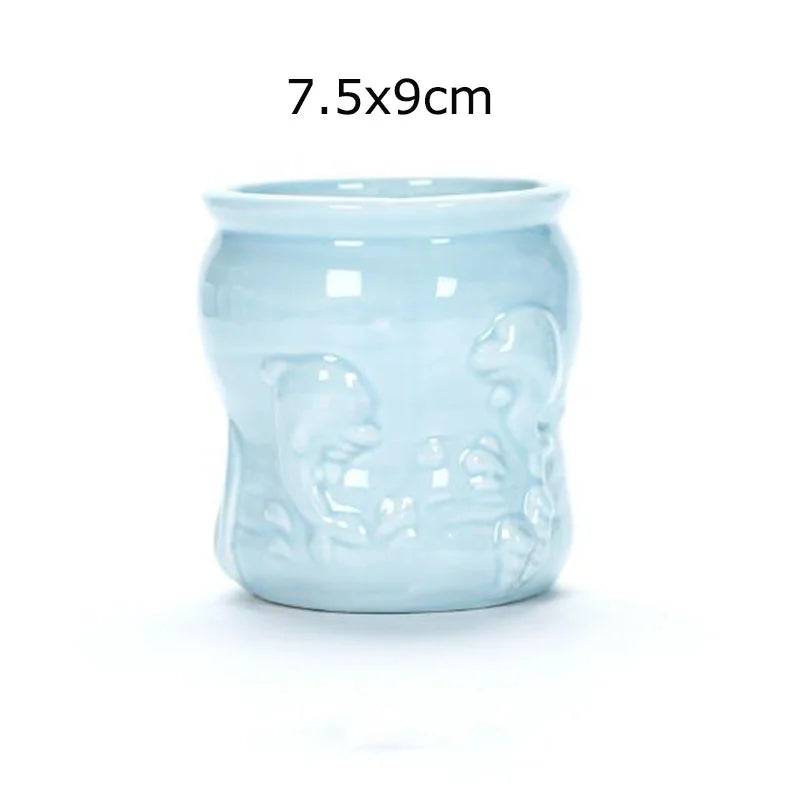 Pocelain Blue Fish Flower Vase European Style Cute Fleshy Flowerpot Mini Bonsai Cactus Flower Pot for Home Garden Home Decor