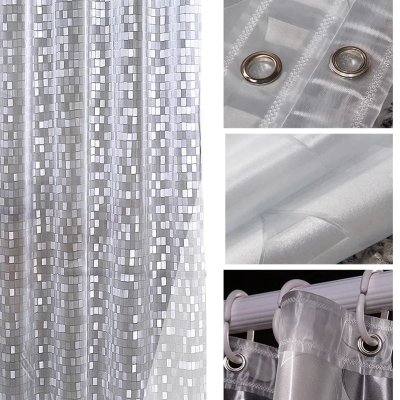 Plastic PVC 3d Waterproof Shower Curtain Transparent White Clear Bathroom Anti Mildew Translucent Bath Curtain With 12 PCS Hooks