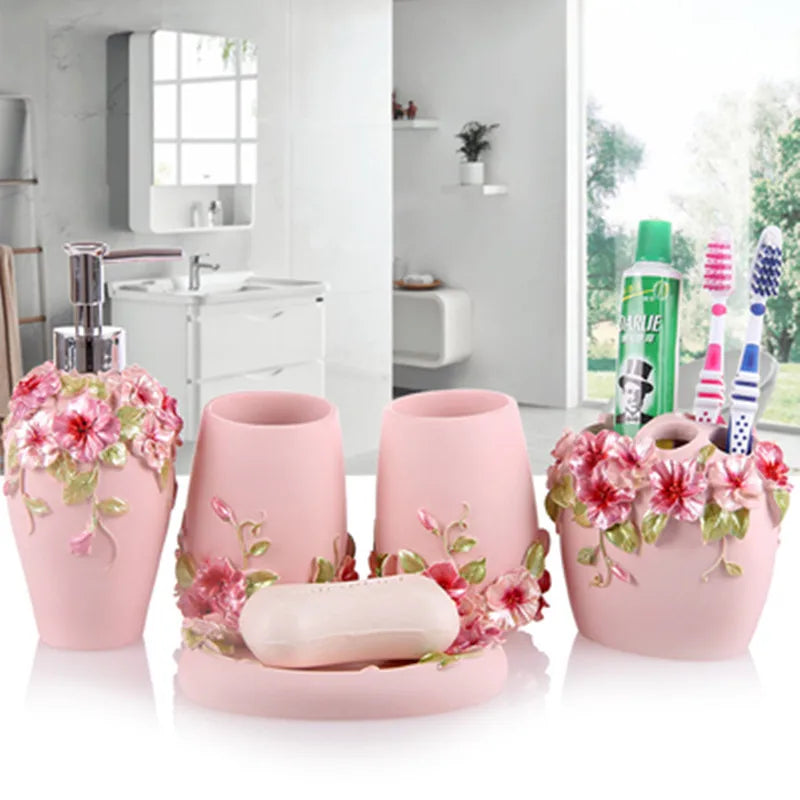 Resin Bathroom Set, Multi Models, Optional, Set of 5 Pieces, Toiletries Kit, Bathroom Accessories