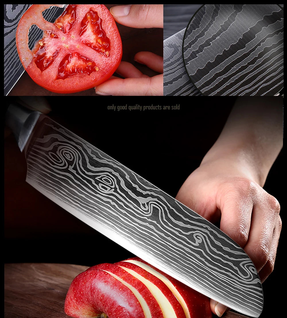 Kitchen Knife Japanese Laser Pattern Chef Knife Ultra sharp Santoku Slicing Knife Ergonomic color wood handle Cut meat,vegetable
