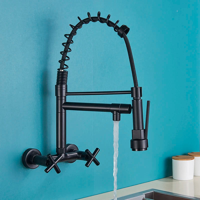 Myqualife Kitchen Faucet Torneira Cozinha Double Handle Mounted On Spring Faucet With 2 Nozzles Chrome Finish New Grifo Cocina