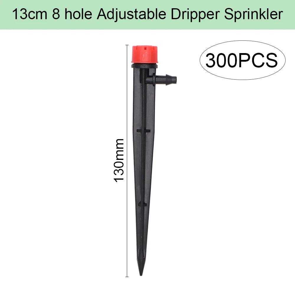 1/4" Hose Drip Irrigation System 360 Degree Adjustable 8 Hole Sprinkler Kit Garden Watering Inserting Ground Micro Flow Dripper