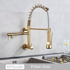 Chrome Black Pull Down Kitchen Faucet Single Cold Water Dual Swive Spout Mixer Wall Mounted Faucet 360 Rotation Bathroom Tap