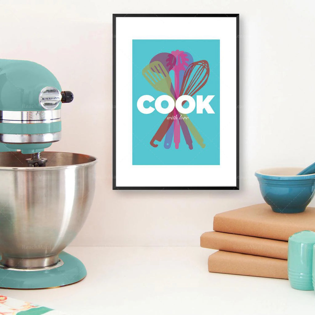 Kitchen Utensils Wall Art- Gourmet Chef gift, Homemade is best Kitchen Art print, Modern Mid Century style Foodie gift