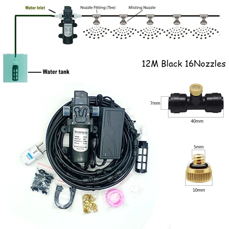 Garden Water Mist Spray Electric Diaphragm Pump Kit Greenhouse  irrigation Outdoor Misting Cooling System 6-18M